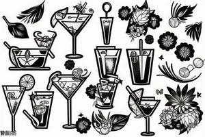 cocktail lifted upwards in hand tattoo idea