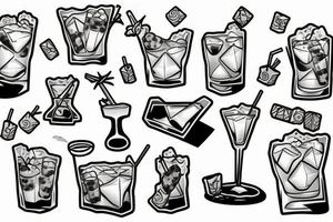 cocktail on the rocks with big block of ice held in hand upright tattoo idea