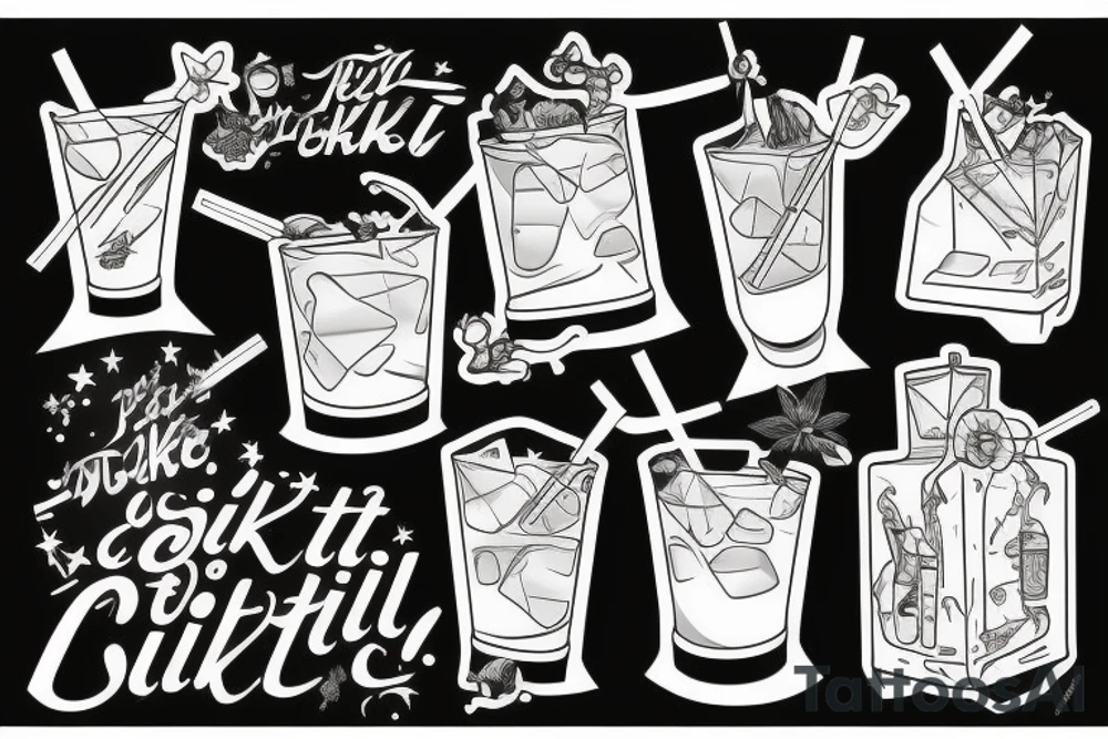 cocktail on the rocks with big block of ice held in hand upright tattoo idea