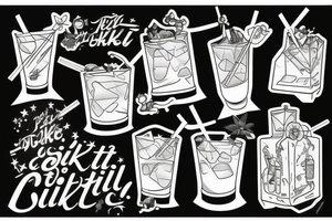 cocktail on the rocks with big block of ice held in hand upright tattoo idea