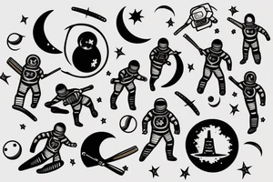 Spacemen playing cricket with the moon tattoo idea