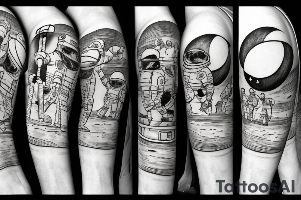 Spacemen playing cricket with the moon tattoo idea