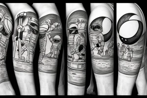 Spacemen playing cricket with the moon tattoo idea