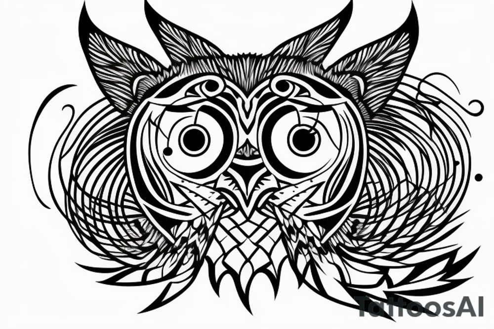 Half lion half owl with a line in the middle tattoo idea