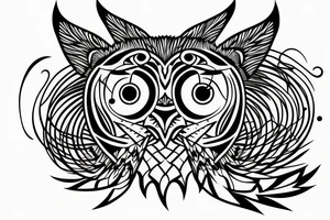 Half lion half owl with a line in the middle tattoo idea