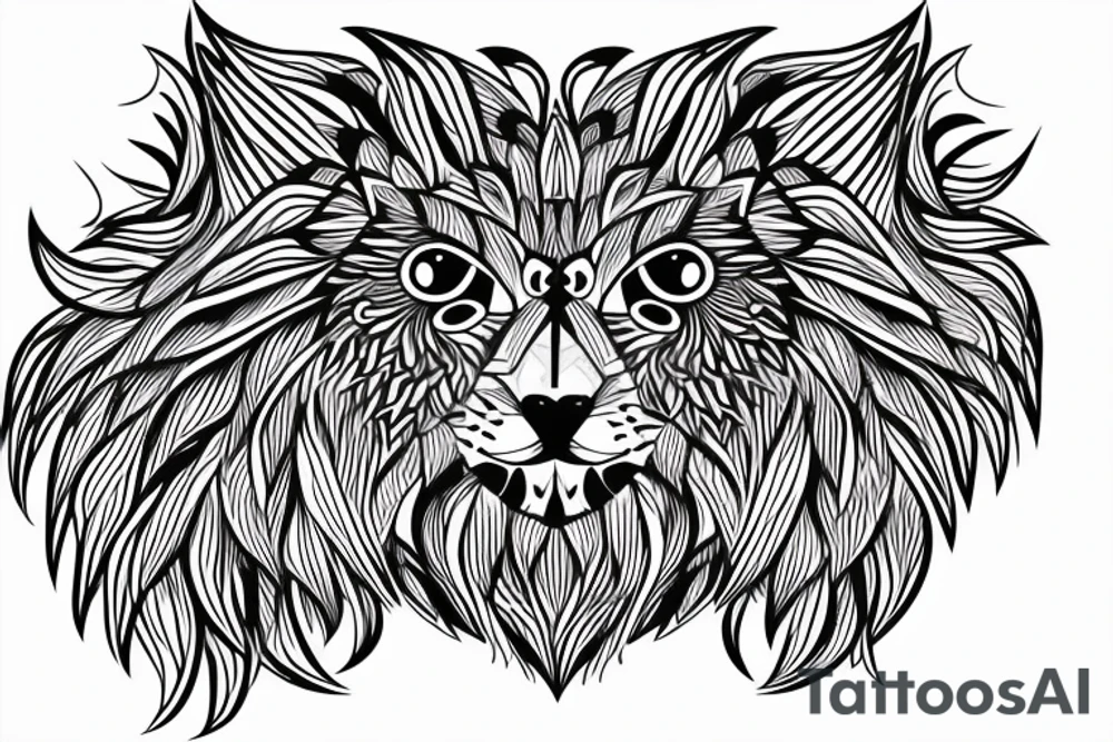 Half lion half owl with a line in the middle tattoo idea