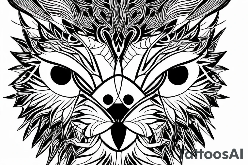 half face lion half face owl wit the lune separating in the middle vertically tattoo idea half face lion half face owl wit the lune separating in the middle vertically tattoo idea