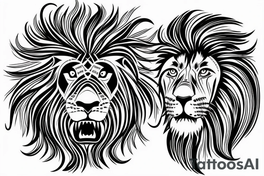 Vertical half face of a lion tattoo idea
