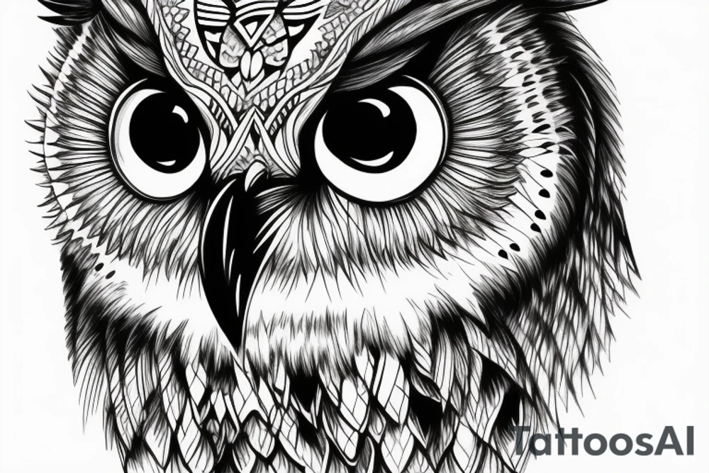 Vertical half face of an owl tattoo idea