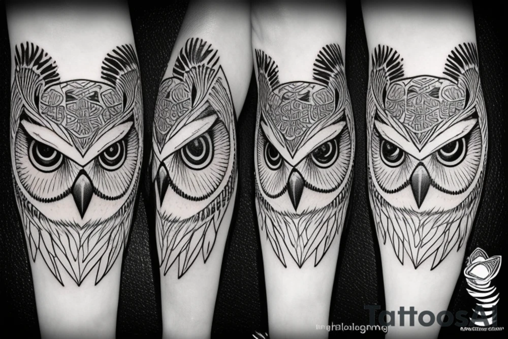 Vertical half face of an owl tattoo idea
