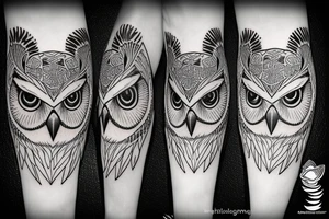 Vertical half face of an owl tattoo idea