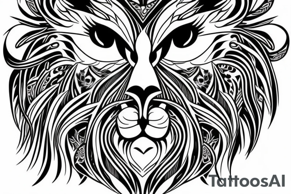 Half face lion and half face owl separated with a line in the vertical middle tattoo idea