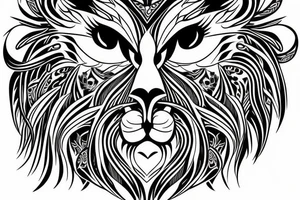 Half face lion and half face owl separated with a line in the vertical middle tattoo idea