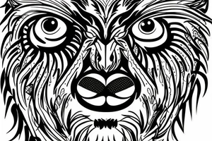 Half face lion and half face owl separated with a line in the vertical middle tattoo idea