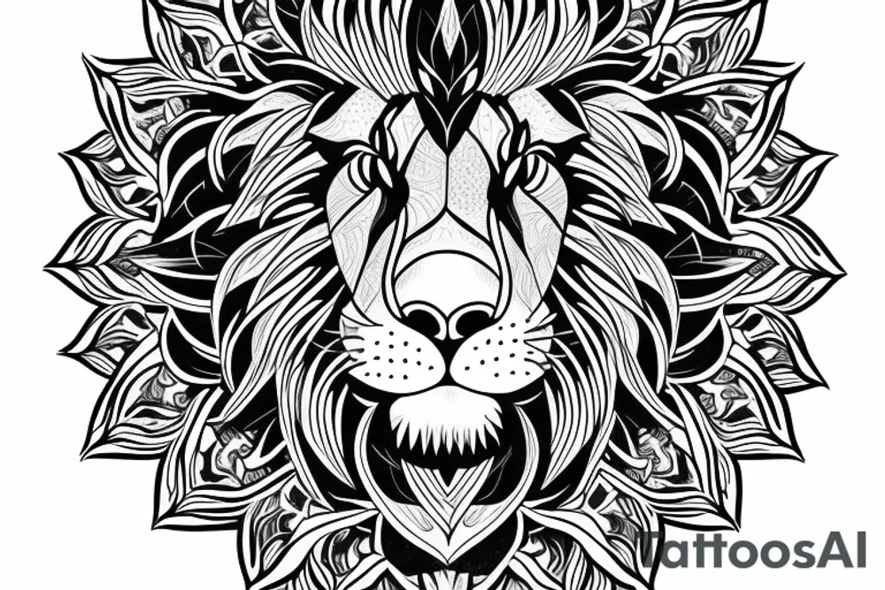 Half face lion mandala tattoo idea