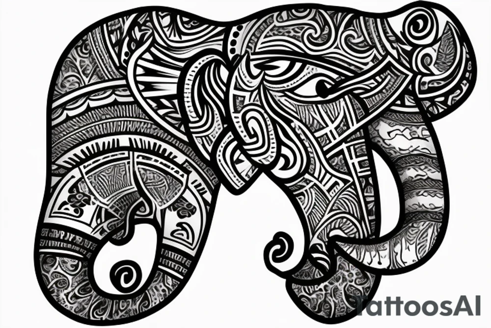 Elephant head and trunk portrait face on tattoo idea