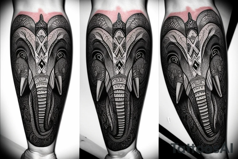 Elephant head and trunk portrait face on tattoo idea