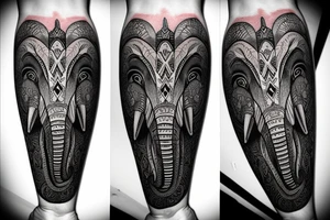 Elephant head and trunk portrait face on tattoo idea