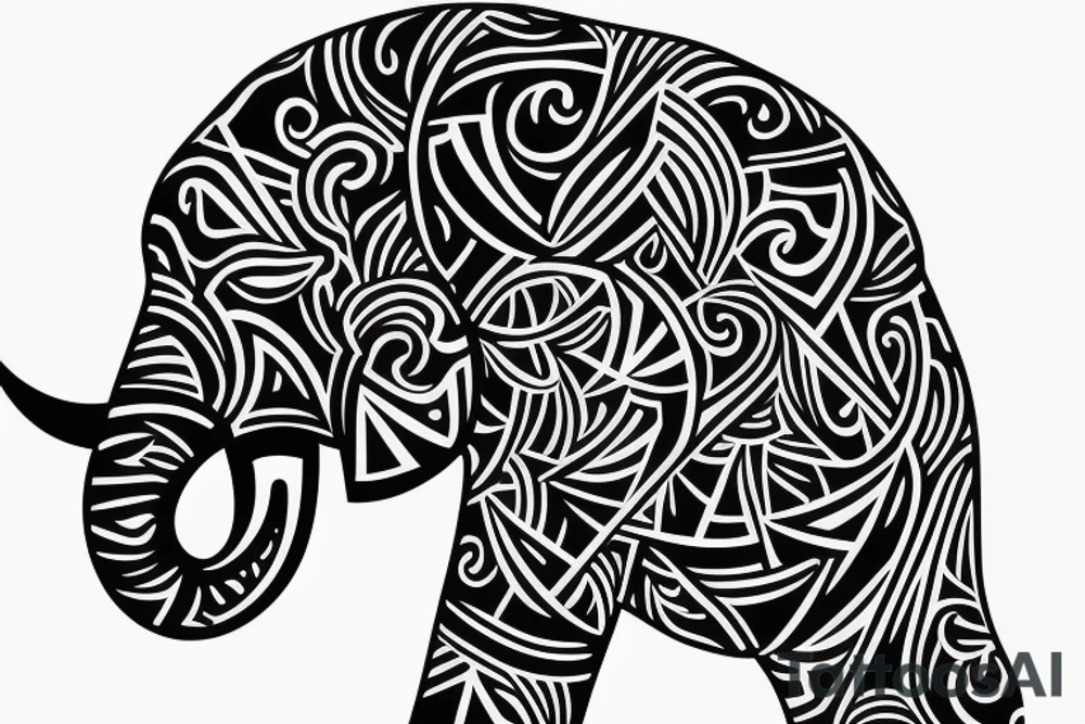 Elephant head and trunk portrait face on tattoo idea