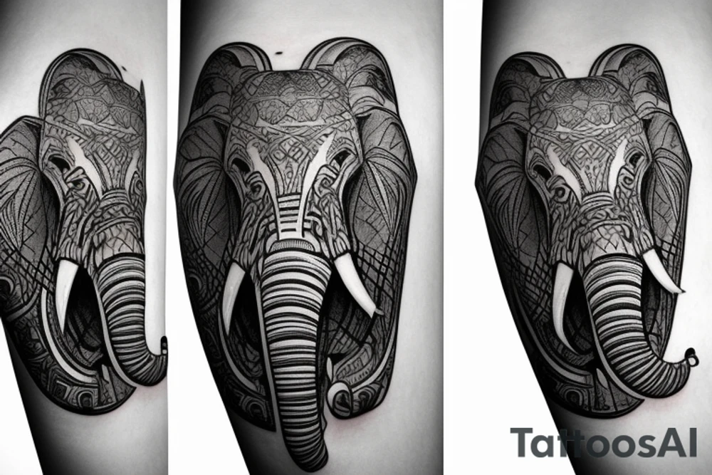 Elephant head and trunk portrait face on tattoo idea