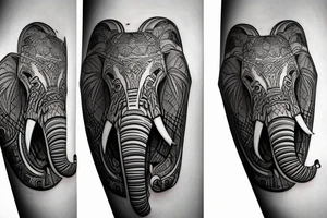 Elephant head and trunk portrait face on tattoo idea