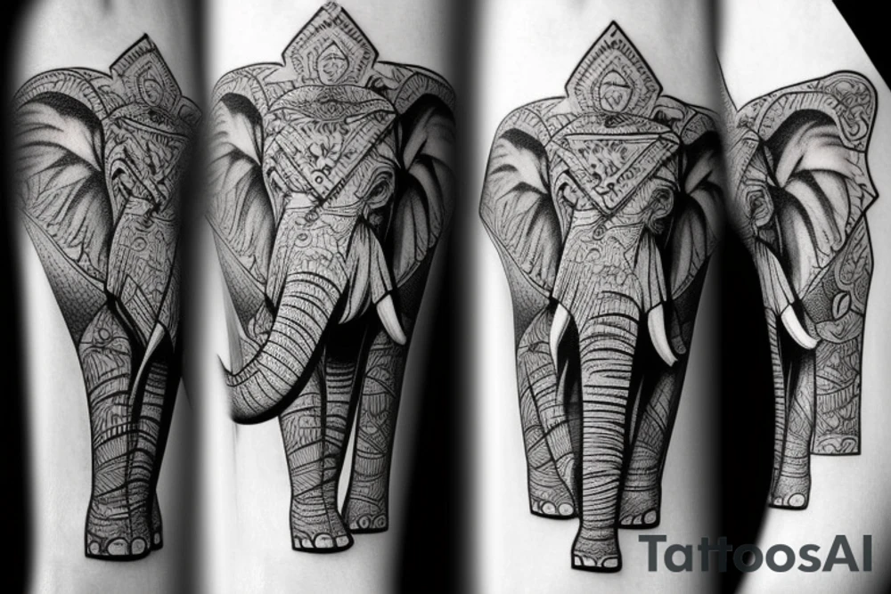 Elephant head and trunk portrait face on tattoo idea