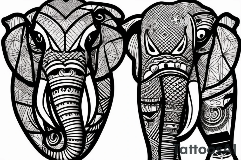 Elephant head and trunk portrait face on tattoo idea