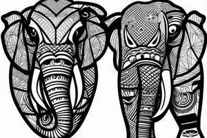 Elephant head and trunk portrait face on tattoo idea