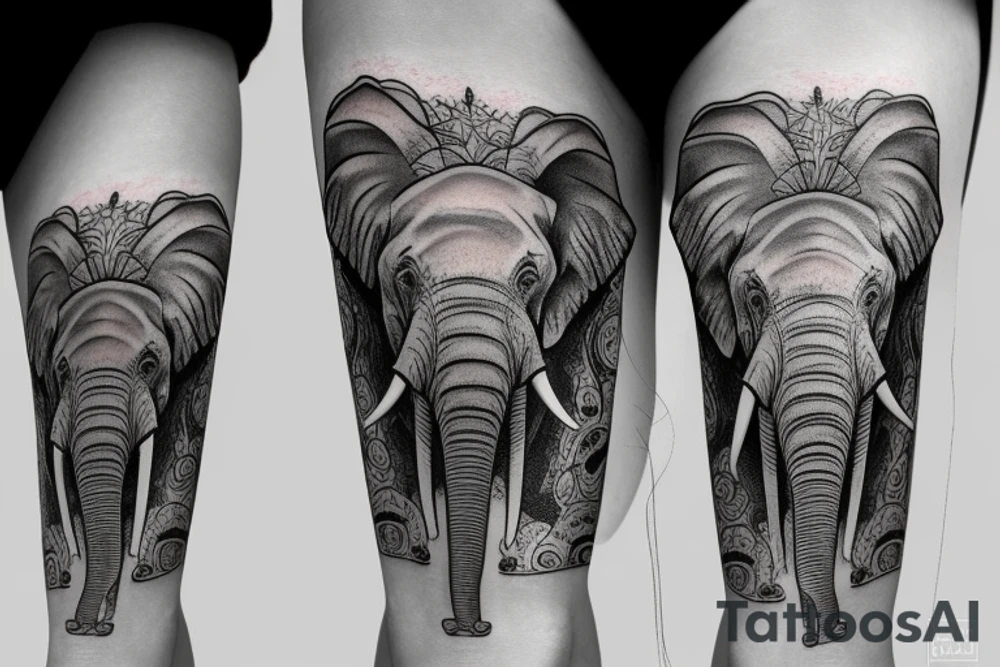 Elephant head and trunk portrait face on tattoo idea