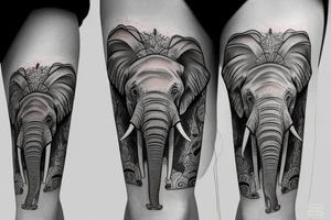 Elephant head and trunk portrait face on tattoo idea