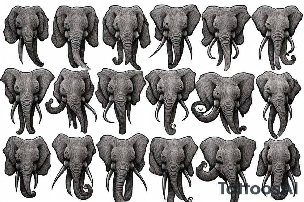 Elephant head and trunk portrait face on tattoo idea