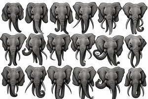 Elephant head and trunk portrait face on tattoo idea