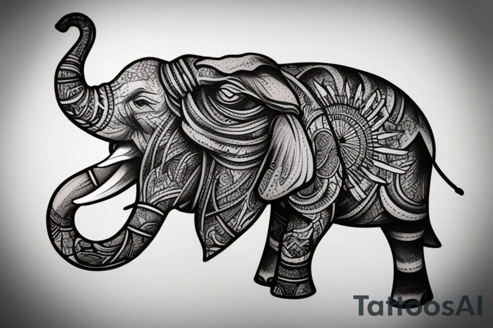 Elephant head and trunk portrait face on tattoo idea