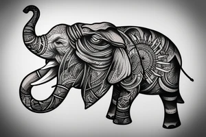 Elephant head and trunk portrait face on tattoo idea
