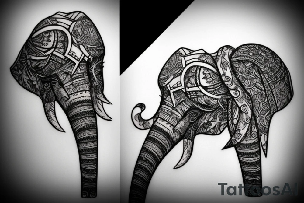 Elephant head and trunk portrait face on tattoo idea