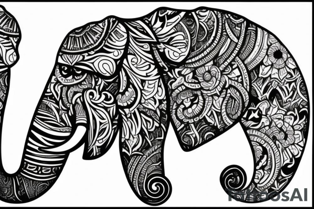 Elephant head and trunk portrait face on tattoo idea