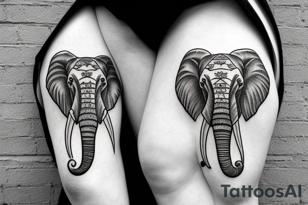 Elephant head and trunk portrait face on tattoo idea