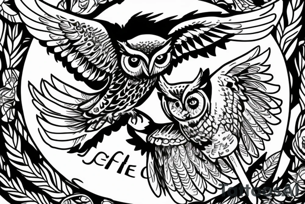 Owl fighting for equality, justice, and peace tattoo idea