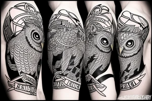 Owl fighting for equality, justice, and peace tattoo idea