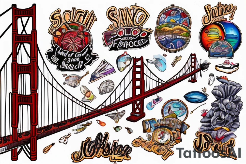 San Francisco Golden Gate Bridge in full color tattoo idea
