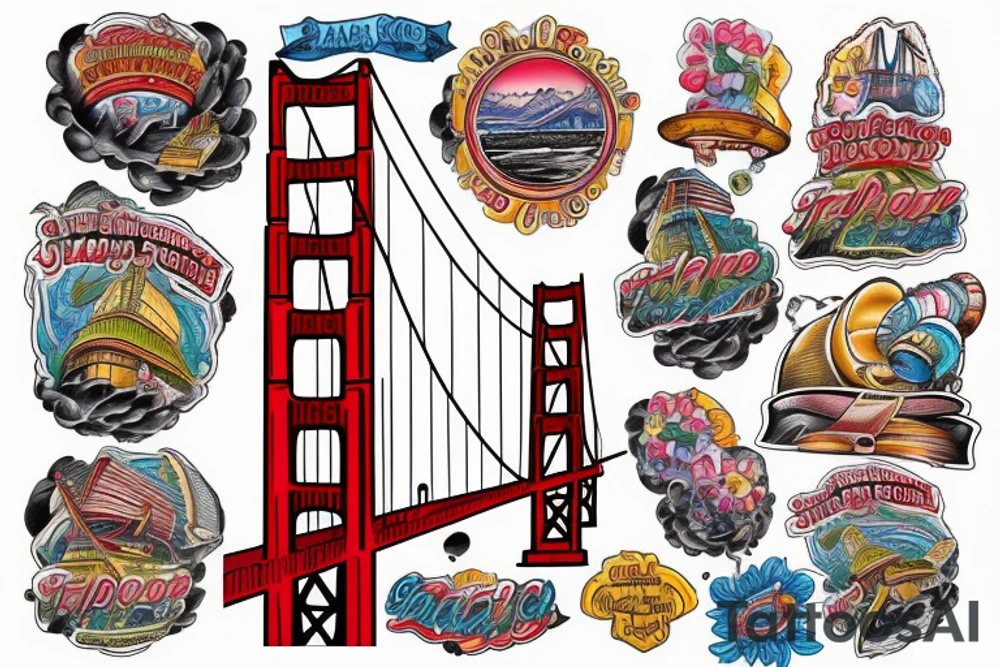 San Francisco Golden Gate Bridge in full color tattoo idea