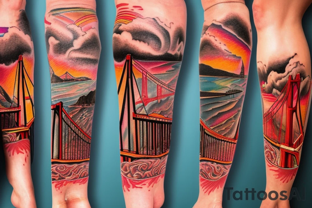 San Francisco Golden Gate Bridge in full color leg tattoo tattoo idea