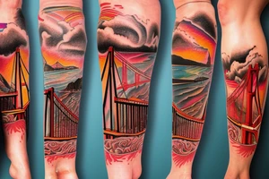 San Francisco Golden Gate Bridge in full color leg tattoo tattoo idea