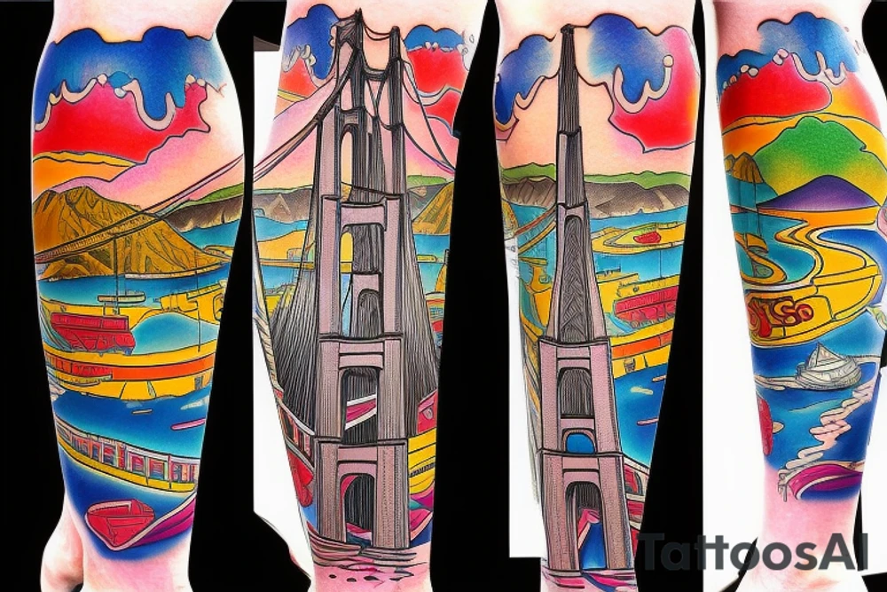 San Francisco Golden Gate Bridge in full color leg tattoo tattoo idea