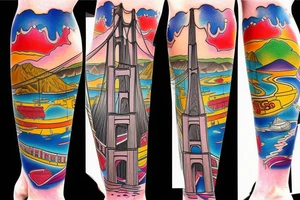 San Francisco Golden Gate Bridge in full color leg tattoo tattoo idea