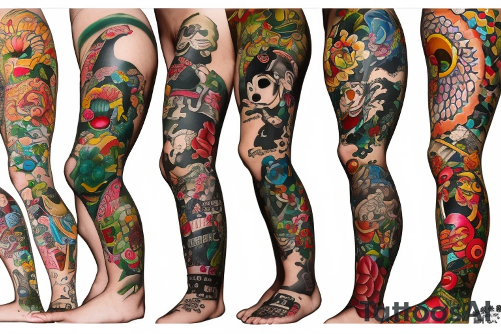Japanese in full color leg tattoo tattoo idea