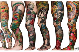 Japanese in full color leg tattoo tattoo idea