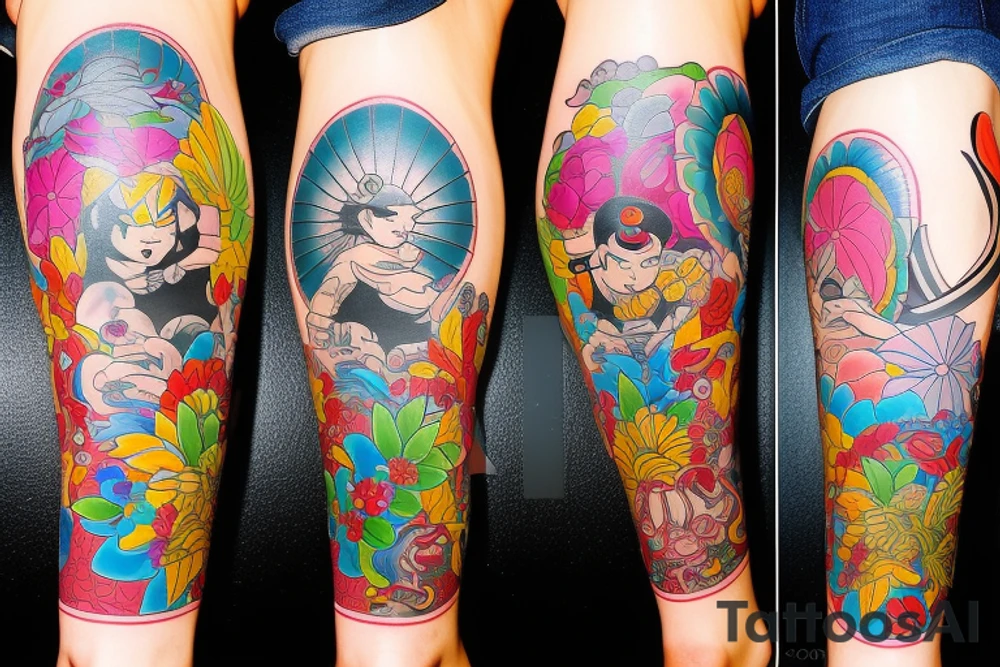Japanese in full color leg tattoo tattoo idea