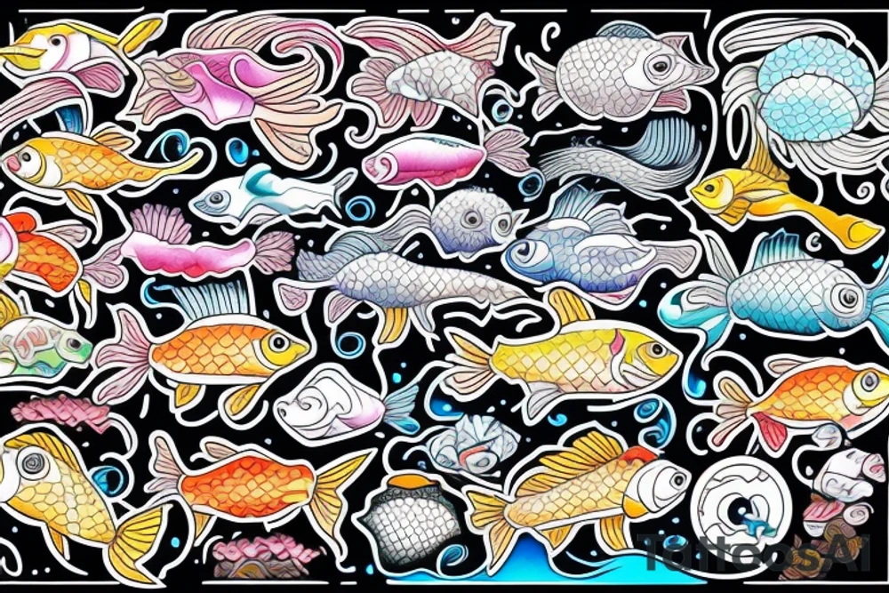 Japanese fish and waves in full color inner bicep tattoo tattoo idea