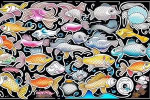 Japanese fish and waves in full color inner bicep tattoo tattoo idea